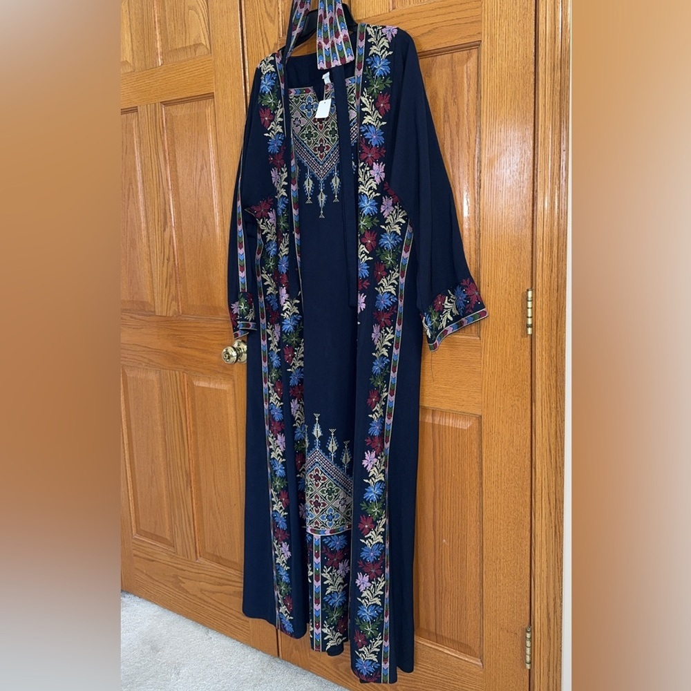 Palestinian Thobe Plus Size 6 (4X - 5X) Dress Navy Blue Embroidered NEW